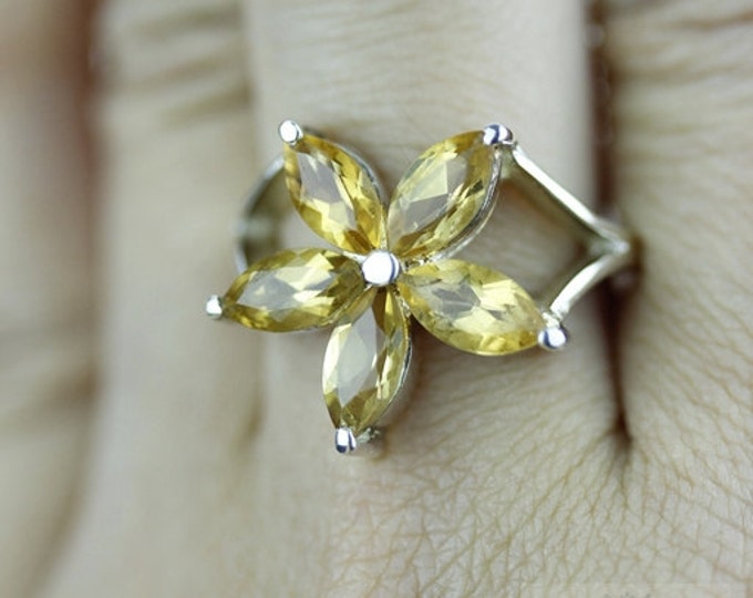 Size 7 FLOWER SHAPED CITRINE Fine 925 Sterling Silver Ring (Nickel Free) r901
