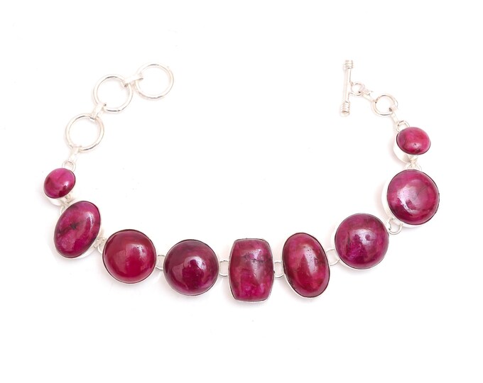 Ceylon Ruby Genuine Gemstone 925 Sterling Silver Bracelet B4597