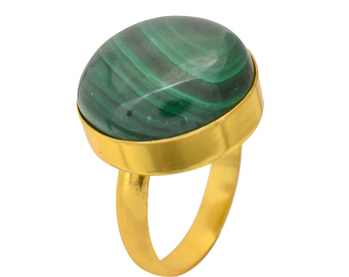 Size 10.5 - Size 12 Malachite Ring Meditation Ring 24K Gold Ring GPR1733