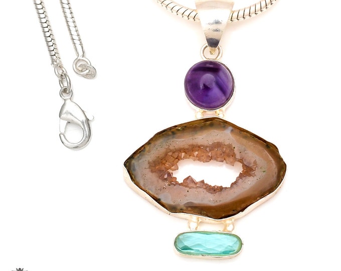 Slice Agate  Pendant & FREE 3MM Italian Snake Chain P7134