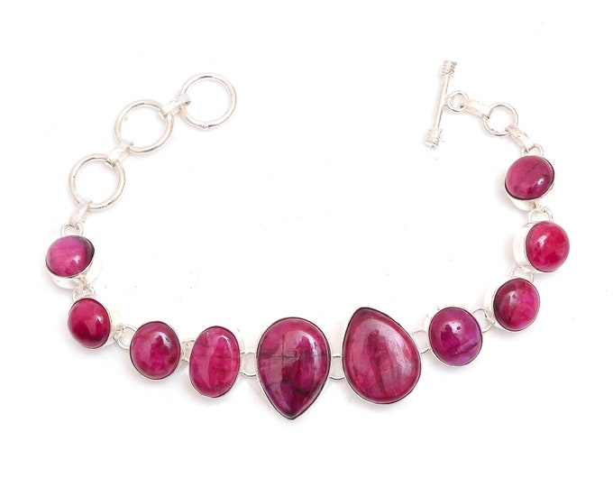 Sri-Lankan Ruby Genuine Gemstone 925 Sterling Silver Bracelet B4591