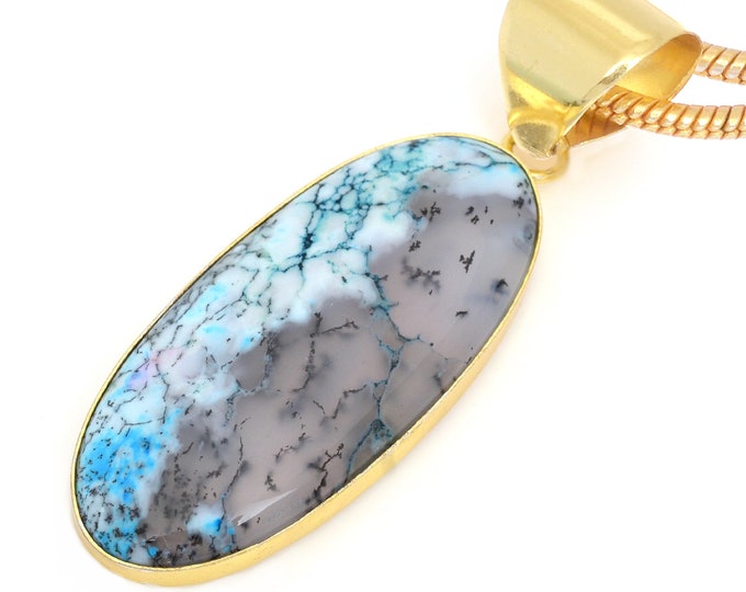 Blue Dendritic Opal Pendant Necklaces & FREE 3MM Italian 925 Sterling Silver Chain GPH1543