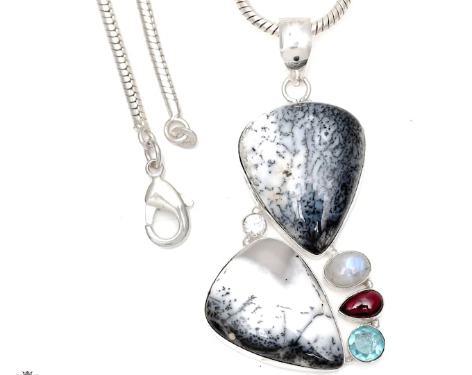 Dendritic Agate Merlinite 925 Sterling Silver Pendant & 3MM Italian 925 Sterling Silver Chain P6452