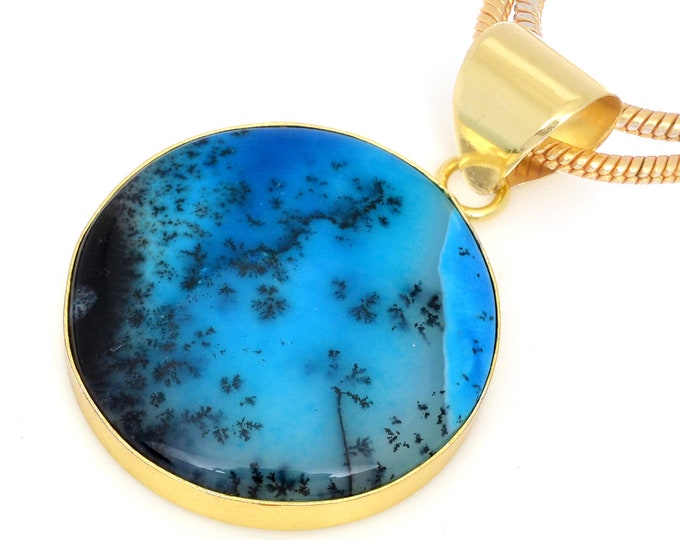Blue Dendritic Opal Pendant Necklaces & FREE 3MM Italian 925 Sterling Silver Chain GPH1536