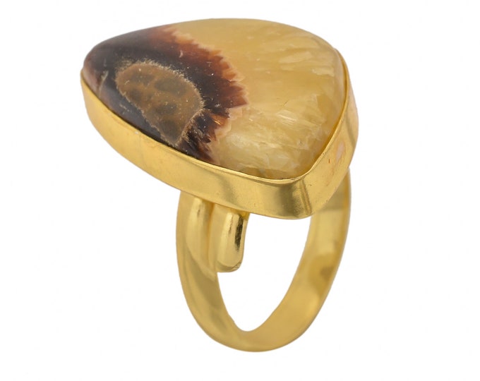 Size 10.5 - Size 12 Septarian Dragon Stone Ring Meditation Ring 24K Gold Ring GPR1430