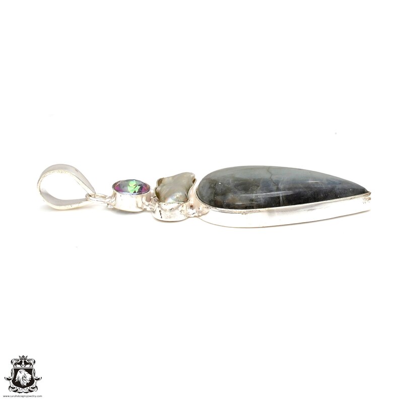 Labradorite Mystic Topaz Pendant 4MM Italian Snake Chain P6917