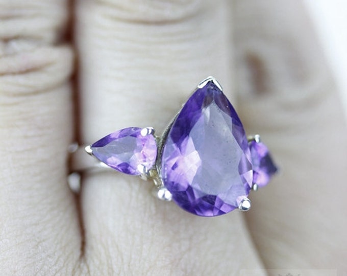 Size 6 MARQUISE CUT AMETHYST Fine 925 Sterling Silver Ring (Nickel Free) r782