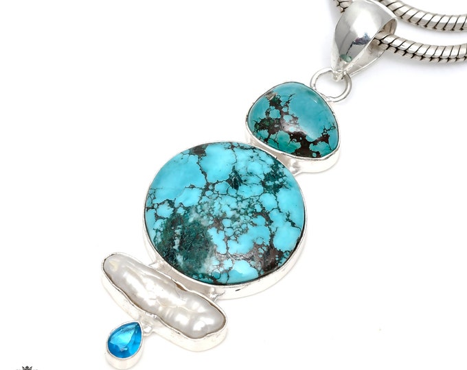 Nevada Blue Ridge Turquoise 925 Sterling Silver Pendant & 3MM Italian Chain P6501