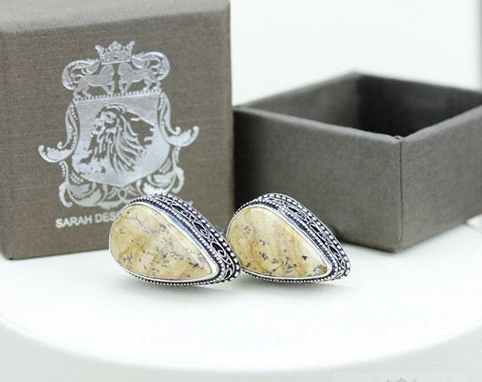 Vintage Filigree Antique 925 Sterling Silver Unisex Cufflink Men's cufflinks Jasper Vintage Cufflinks Men's Cufflinks Men's Accessories