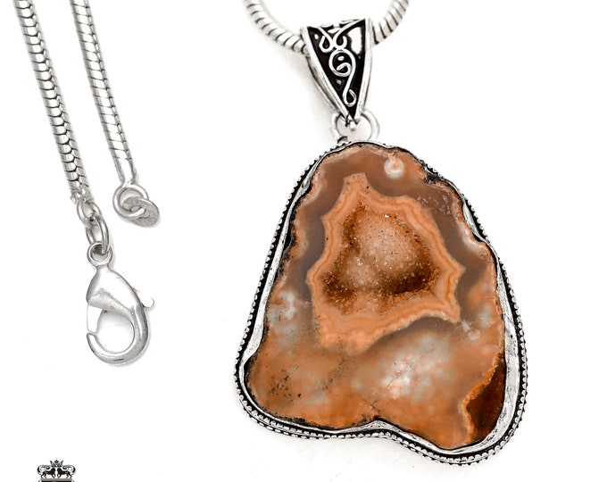 GEODE Agate STALACTITE Pendant & FREE 3MM Italian 925 Sterling Silver Chain V1644