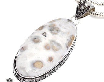 Ocean Jasper ORBICULAR Jasper Necklace & FREE 2MM Italian 925 Sterling Silver Chain V594