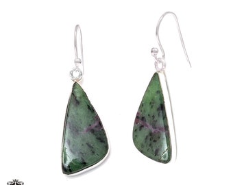 Ruby Zoisite 925 Sterling Silver Hook Dangle Earrings E363