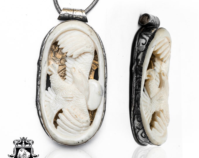 Eagle Pouncing on Prey Carving Pendant & FREE 3MM Italian 925 Sterling Silver Chain N347