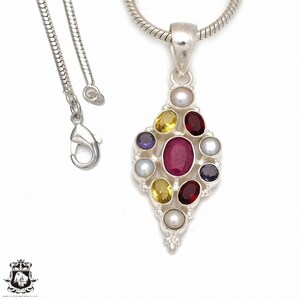 Rubin Citrin Pärla Ametist Granat 925 Sterling Silver Hänge & 2 MM Italiensk 925 Sterling Silver Kedja P8536