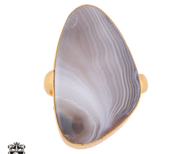 Size 7.5 - Size 9 Banded Agate Ring Meditation Ring 24K Gold Ring GPR984