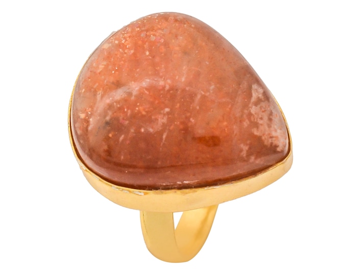 Size 7.5 - Size 9 Sunstone Ring Meditation Ring 24K Gold Ring GPR1306