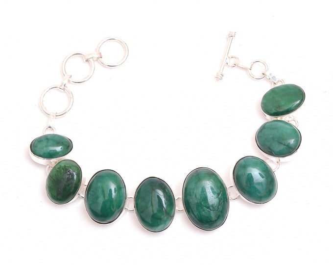 Sakota Mined Emerald Genuine Gemstone 925 Sterling Silver Bracelet B4634