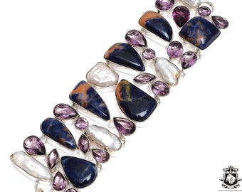 Sodalite Amethyst Pearl 925 Sterling Silver Bracelet B3611