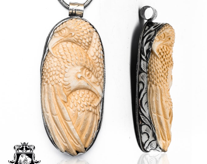 Intertwined Golden Eagles Carving Pendant & FREE 3MM Italian 925 Sterling Silver Chain N442