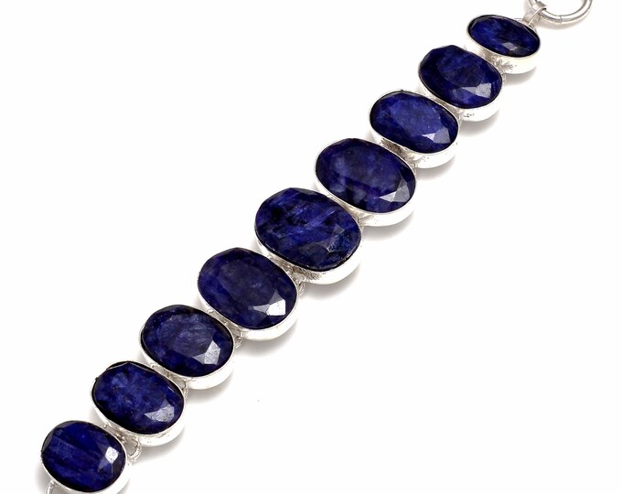 Sapphire Genuine Gemstone 925 Sterling Silver Bracelet B4300