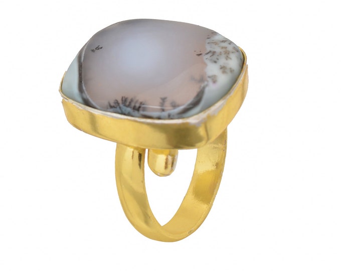 Size 7.5 - Size 9 Dendritic Opal Merlinite Ring Meditation Ring 24K Gold Ring GPR1481