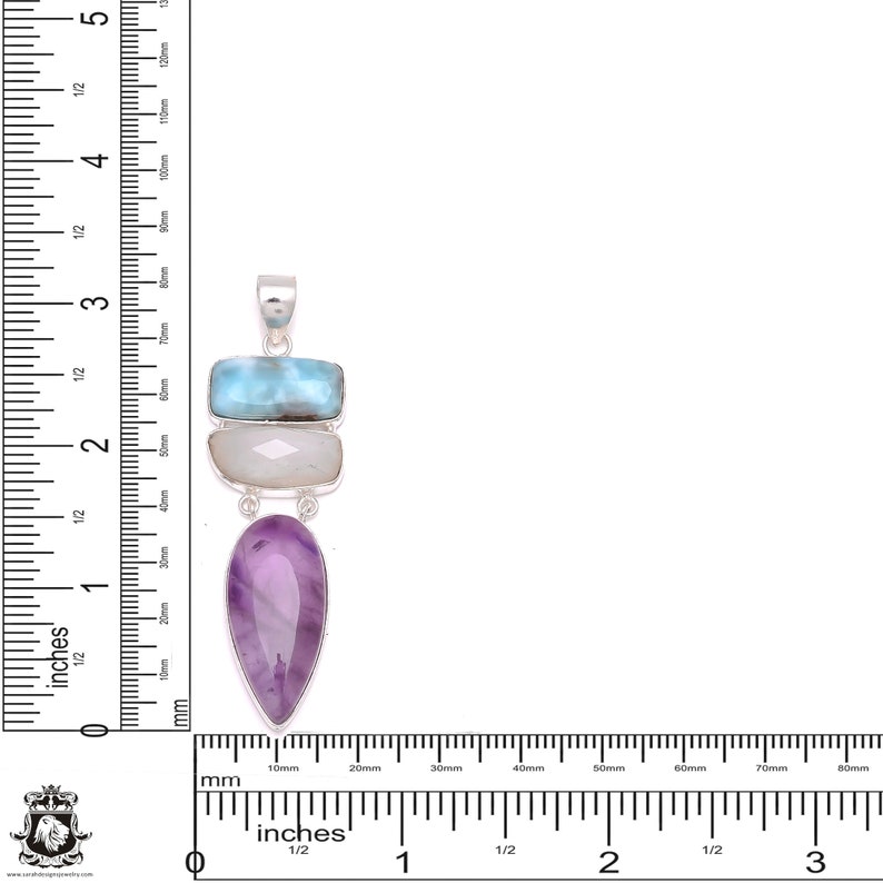 Larimar Moonstone Amethyst Pendant 4MM Italian Snake Chain P6619