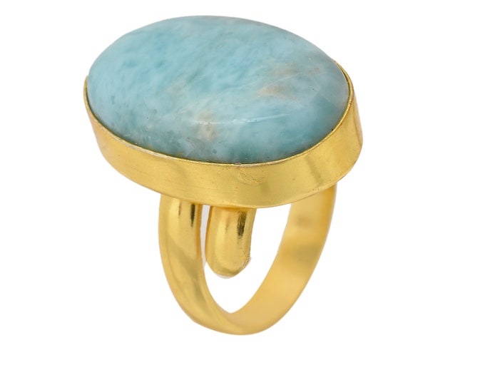 Size 7.5 - Size 9 Larimar Ring Meditation Ring 24K Gold Ring GPR1613