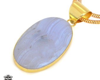 Blue Lace Agate Pendant Necklaces & FREE 3MM Italian 925 Sterling Silver Chain GPH1498