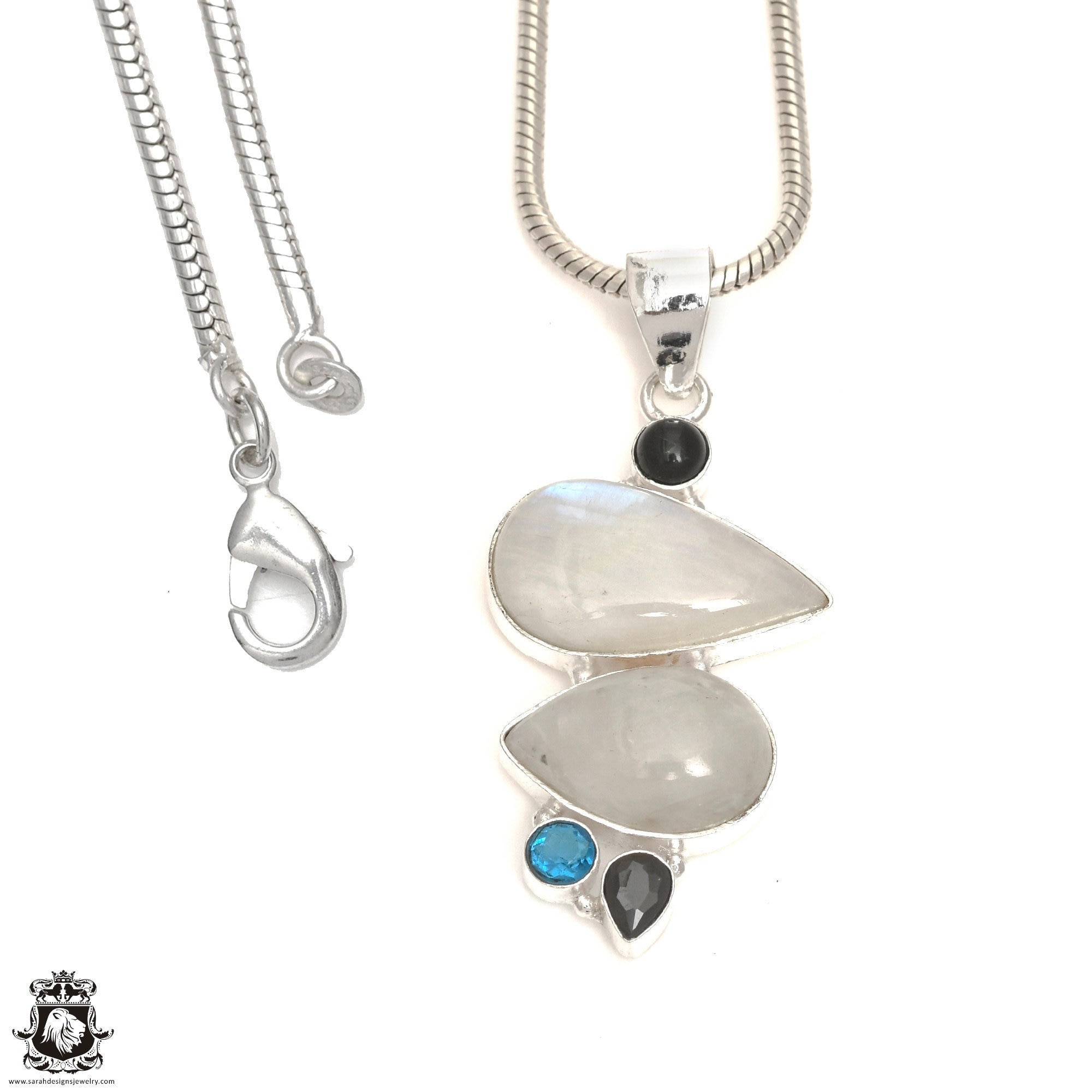 Moonstone Onyx 925 Sterling Silver Pendant & 2MM Italian 925 Sterling Silver Chain P6672
