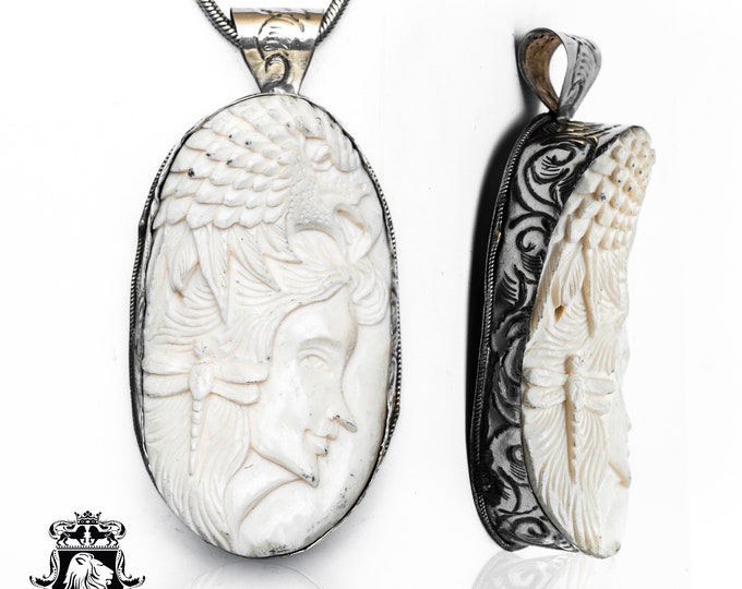 Eagle Woman Matilda Galpin Carving Pendant & FREE 3MM Italian 925 Sterling Silver Chain N351