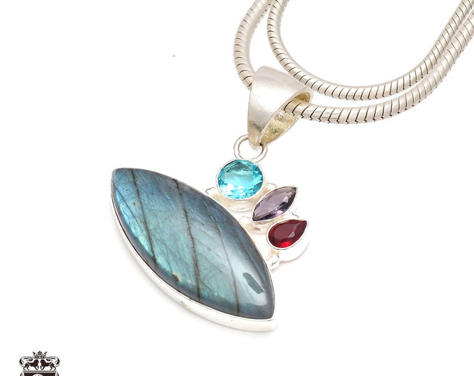 Labradorite 925 Sterling Silver Pendant & 3MM Italian 925 Sterling Silver Chain P9231