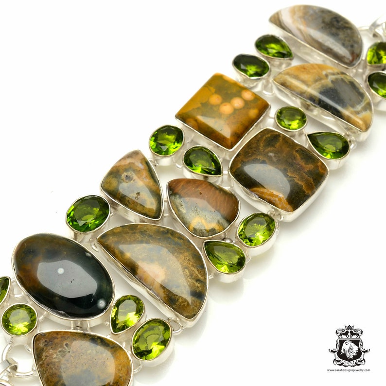 Rhyolite Rainforest Jasper Peridot Bracelet B3243