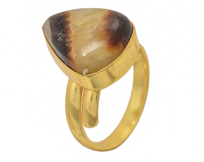 Size 10.5 - Size 12 Septarian Dragon Stone Ring Meditation Ring 24K Gold Ring GPR1424