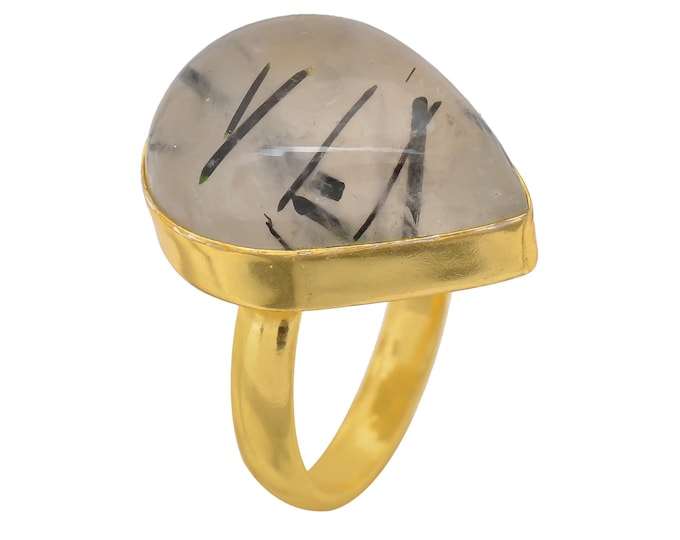 Size 6.5 - Size 8 Tourmalated Quartz Ring Meditation Ring 24K Gold Ring GPR1504