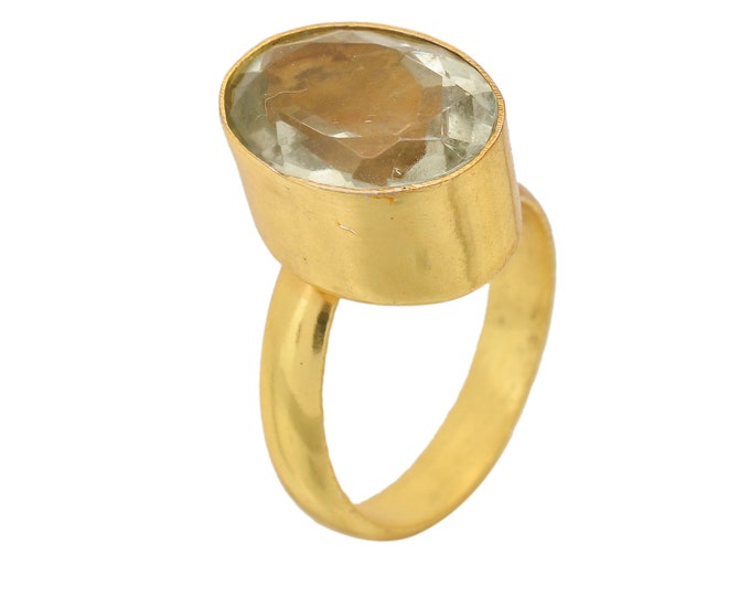 Size 7.5 - Size 9 Green Amethyst Prasiolite Ring Meditation Ring 24K Gold Ring GPR1669
