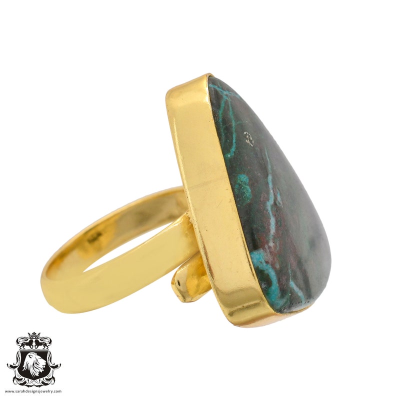 Size 8.5 Size 10 Adjustable Azurite Malachite 24K Gold Plated Ring GPR1079