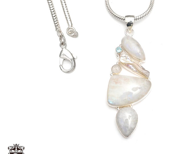 Moonstone 925 Sterling Silver Pendant & 3MM Italian 925 Sterling Silver Chain P9205