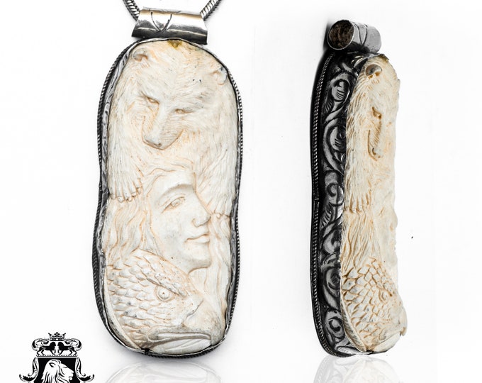 Hiawatha Bear Eagle Carving Pendant & FREE 3MM Italian 925 Sterling Silver Chain N343