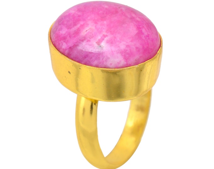 Size 8.5 - Size 10 Pink Moonstone Ring Meditation Ring 24K Gold Ring GPR1722