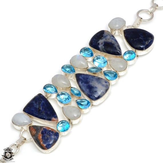 Sodalite Moonstone Blue Topaz 925 Sterling Silver Bracelet