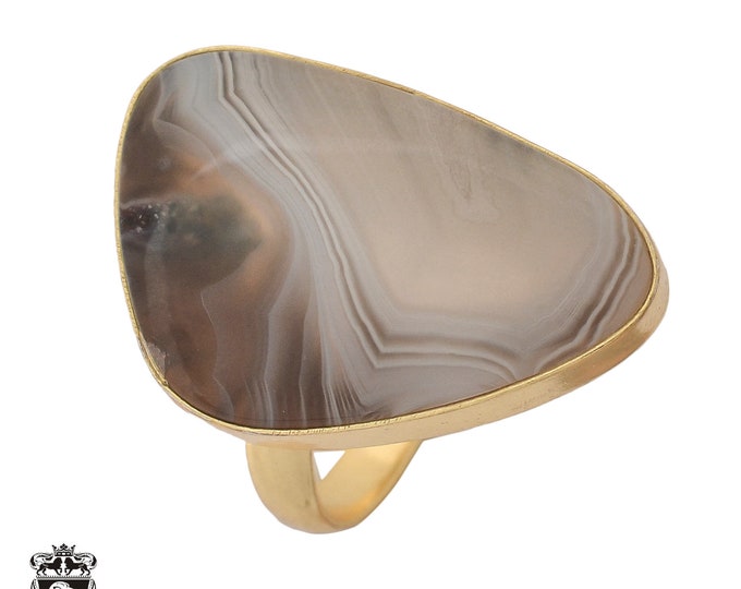 Size 9.5 - Size 11 Banded Agate Ring Meditation Ring 24K Gold Ring GPR977