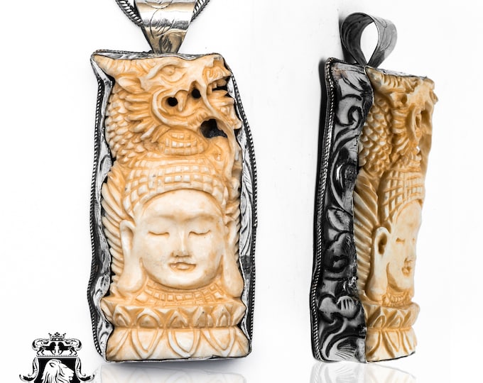 Buddha Dragon Carving Pendant & FREE 3MM Italian 925 Sterling Silver Chain N430