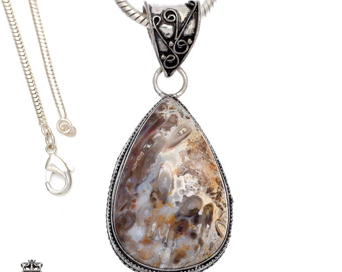 Turkish STICK AGATE Pendant & FREE 3MM Italian 925 Sterling Silver Chain V571
