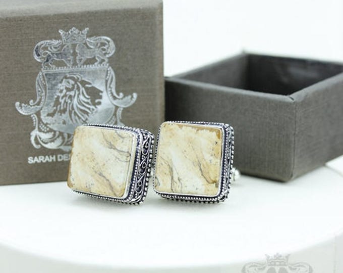 Vintage Filigree Antique 925 Sterling Silver Unisex Cufflink Men's cufflinks Jasper Vintage Cufflinks Men's Cufflinks Men's Accessories