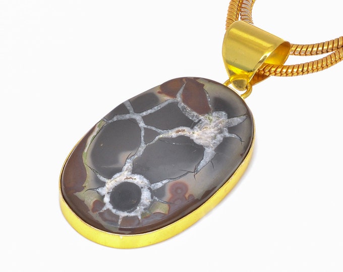 Septarian Nodule Pendant Necklaces & FREE 3MM Italian 925 Sterling Silver Chain GPH288