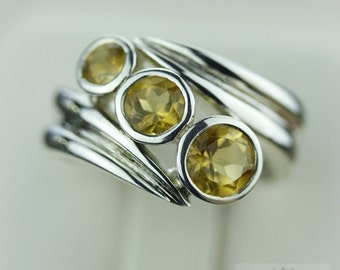 Size 7.5 CITRINE SPIRAL SETTING (Nickel Free) 925 Fine S0LID Sterling Silver Ring & Free Worldwide Express Shipping r908