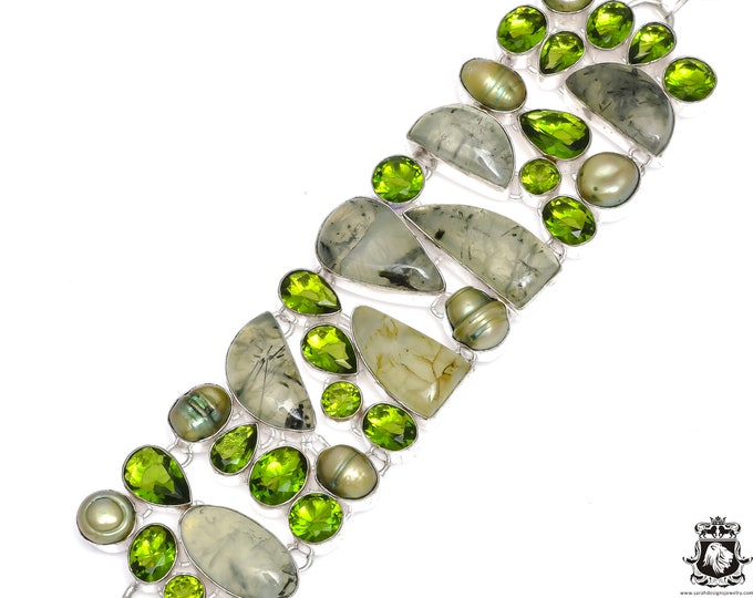 Prehnite Pearl Peridot 925 Sterling Silver Bracelet B3588