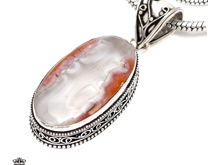 CRAZY Lace AGATE Pendant & FREE 3MM Italian 925 Sterling Silver Chain V1602