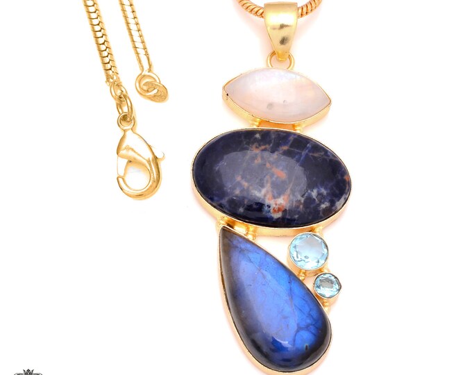 Sodalite Labradorite 24K Gold Pendant & 3mm Snake Chain GP160