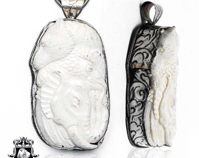 Bear Eagle Elephant Carving Pendant & FREE 3MM Italian 925 Sterling Silver Chain N427